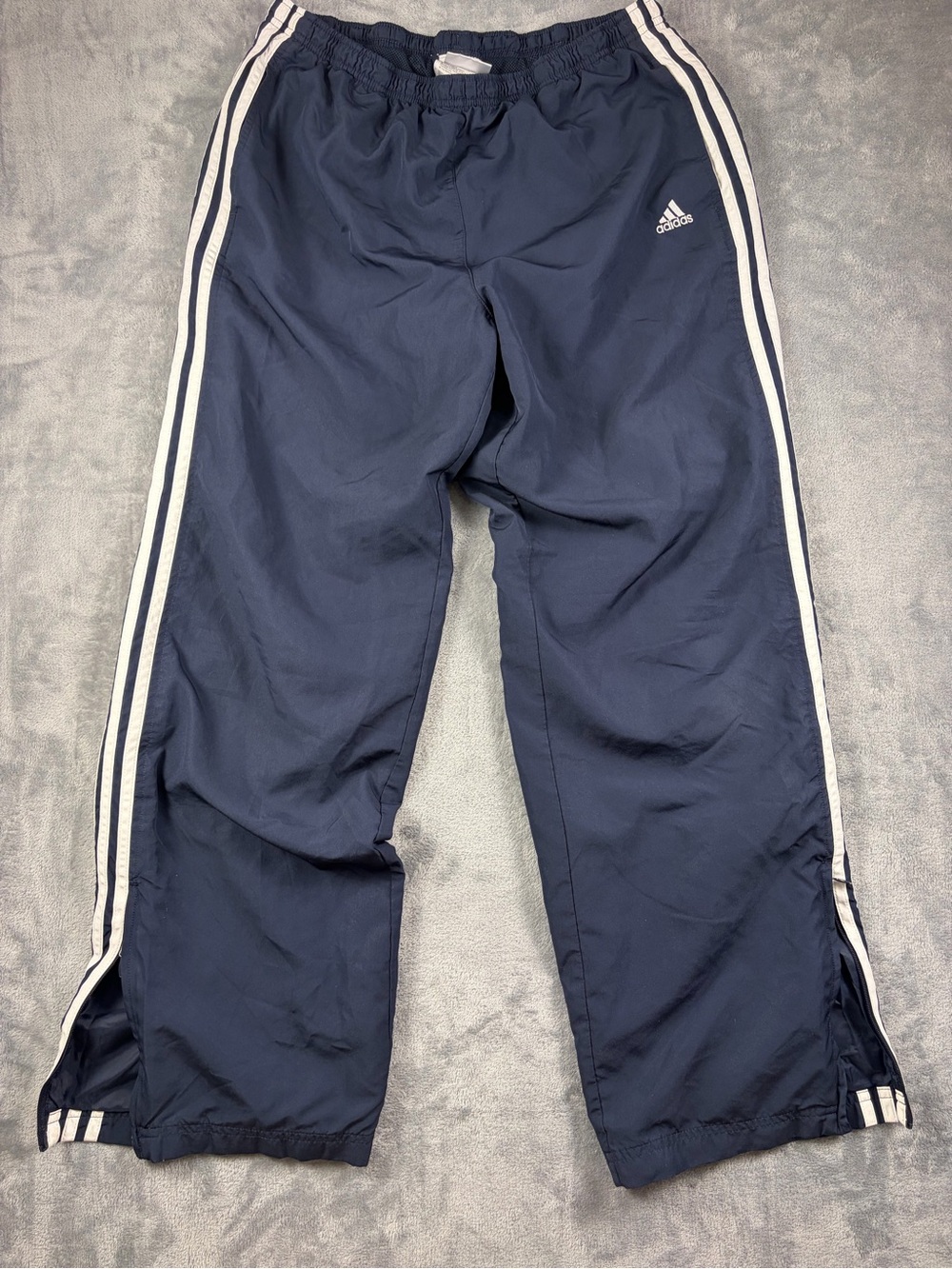 adidas Navy Blue Track Pants with White Side Stripes